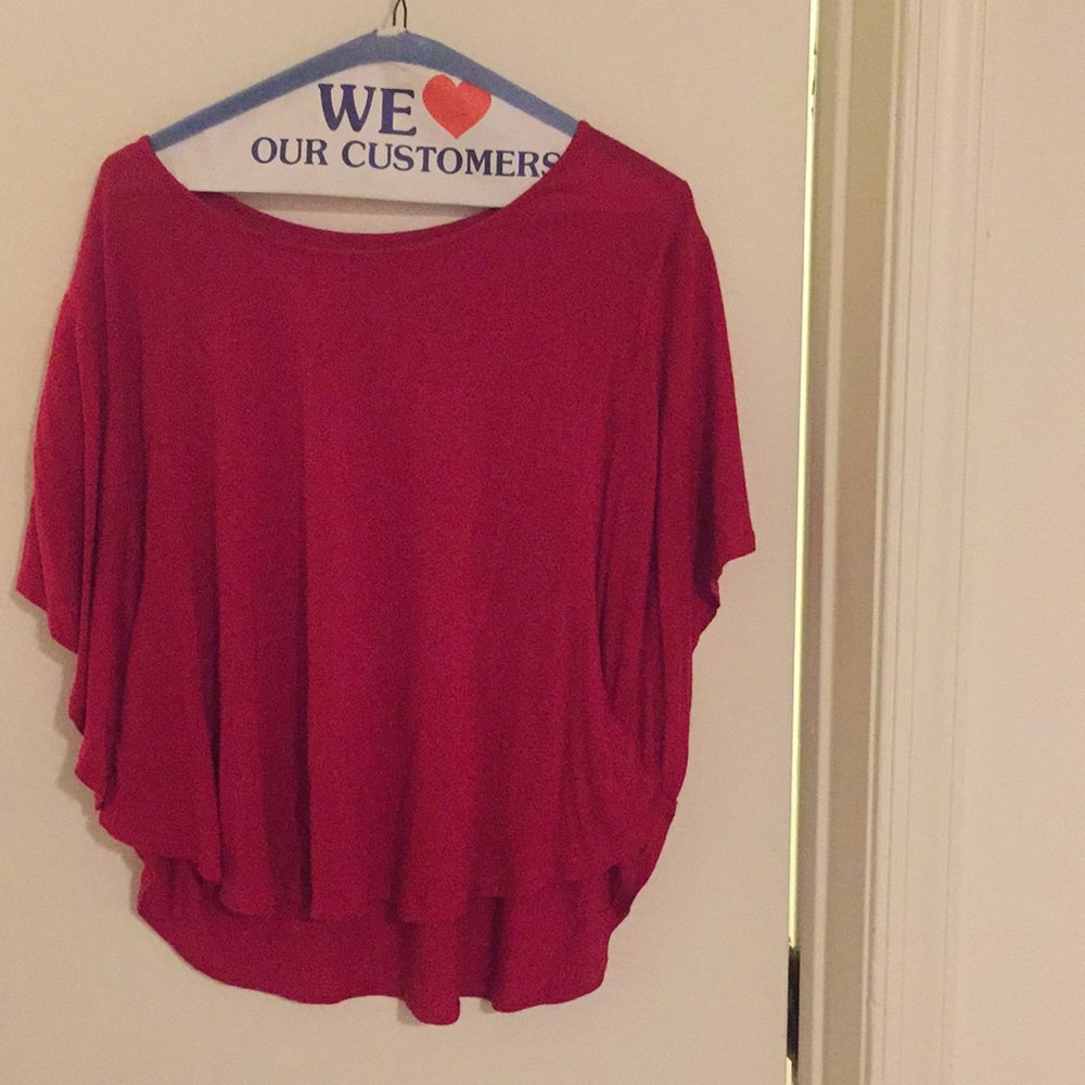Red short sleeve loose shirt - vibrant red Express